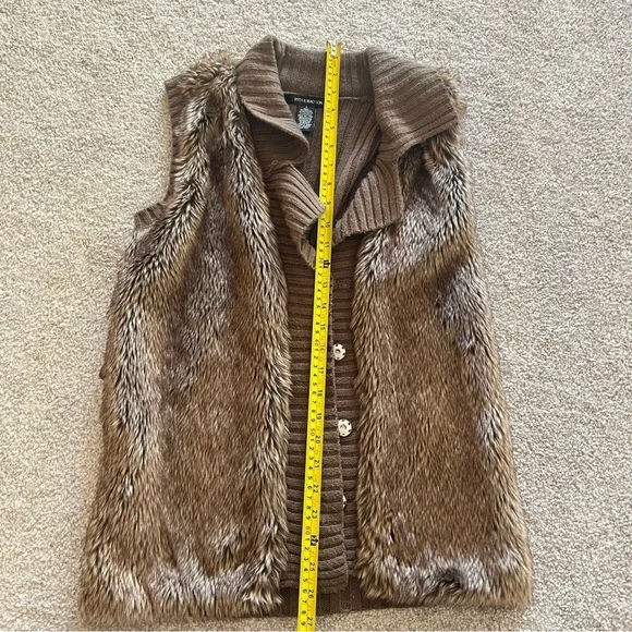 89th & Madison Y2K Vintage Faux Fur Brown Knit Collared Vest - Picture 8 of 11